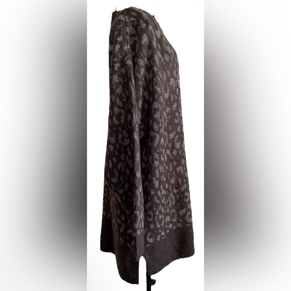 NINE WEST Womens Gray Leopard Metallic Print V-Neck Tunic Sweater Size XL Cozy - Picture 10 of 12